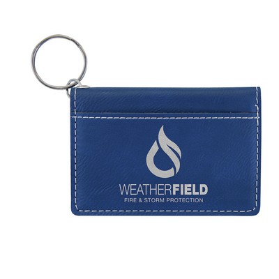 Blue/Silver Leatherette Keychain ID Holder