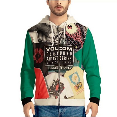 Men's All Over Print Zip Hoodie w/Full Color Printing