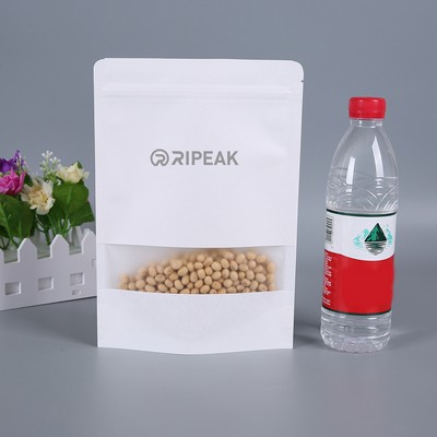 7.1 x 10.3 Inch White Kraft Paper Bags W/Window Stand Up Ziplock Resealable Pouch Coffee Bag