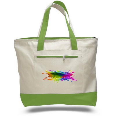 12 Oz. 2 Tone Canvas Zipper Tote Bag - Full Color Transfer (18"x14"x4 1/2")