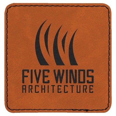 Square Engraved Patch with Adhesive, Rawhide Faux Leather, 3" x 3"