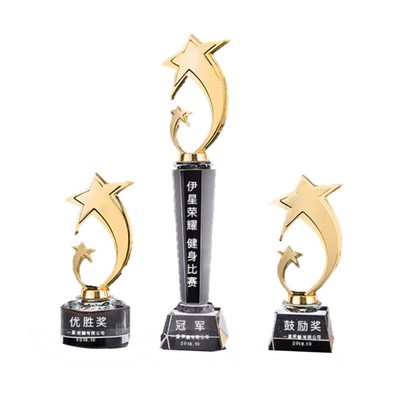 Double Star Shape Award Gold-Plated Crystal Trophy