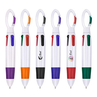 Retractable Four-color Shuttle Pens with Carabiner Clip