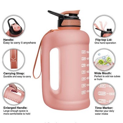 Leakproof Motivational Water Bottle w/Time Marker & Sturdy Handle