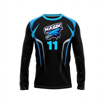 Men's Custom Full Sublimation Long Sleeve Soccer Jersey - 2-Way Stretch Poly Spandex Interlock