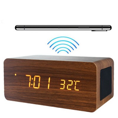 10 W Wood Wireless Charger with Speaker & Alarm Clock