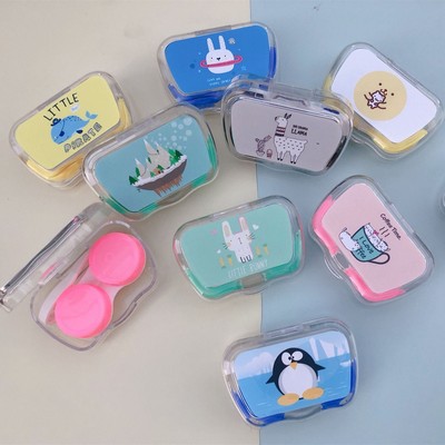 Cute cartoon colorful transparent contact lens case set travel cosmetic kit