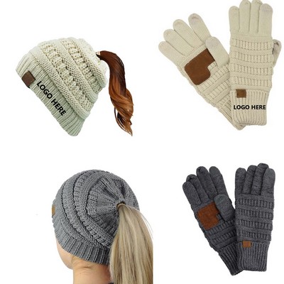 BeanieTail Hat Knit Gloves Set