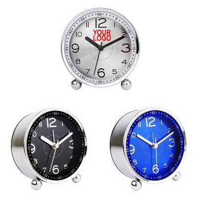 Round Table Non-Ticking Silent Metal Small Alarm Clock - 4"