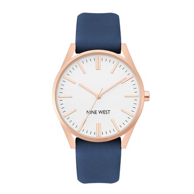 Nine West® Women's Matte White w/Navy Strap Watch