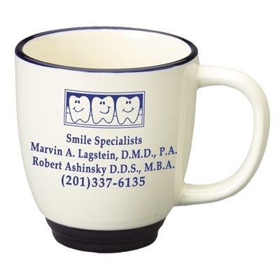 14 Oz. White Heartland Bistro Style Coffee Mug w/Cobalt Blue Trim