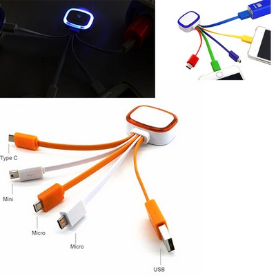 5-in-1 USB Universal Charging Multi-Cable w/LED Topper & Loop