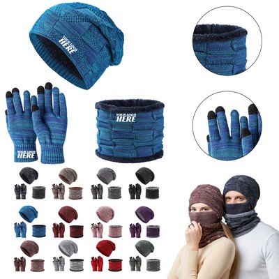 Snowing Beanie Hat Scarf Touch Screen Glove Set