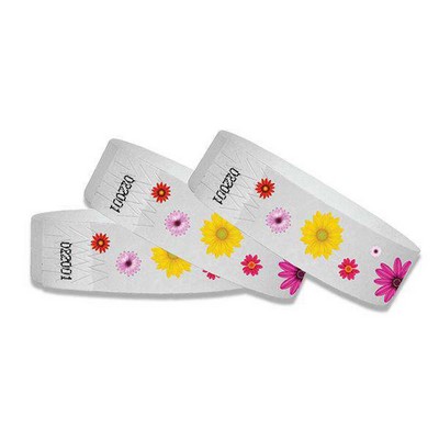 3/4" wide x 10" long - 3/4" Colorful Flower Tyvek wristbands Printed 1/0