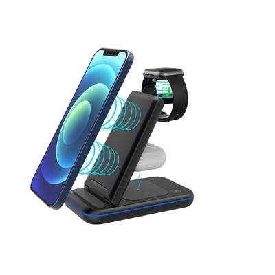 Qi 15W Fast 3 In 1 Wireless Charging Phone Holder Station Stand Charger