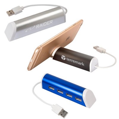 Aluminum 4 Port USB Hub with Phone Stand