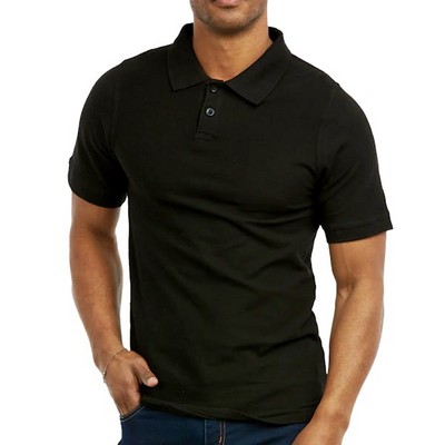 Men's Slim Polo Uniform Shirts - Medium, Black (Case of 20)