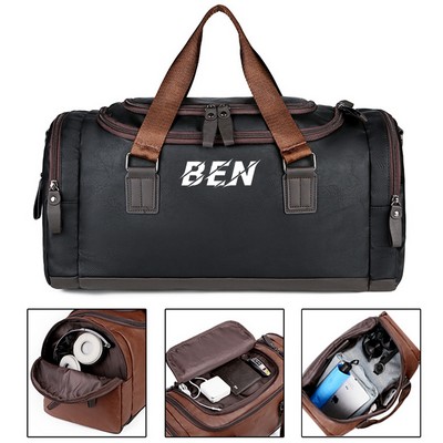 Pu Leather Sport Gym Duffle Travel Bag