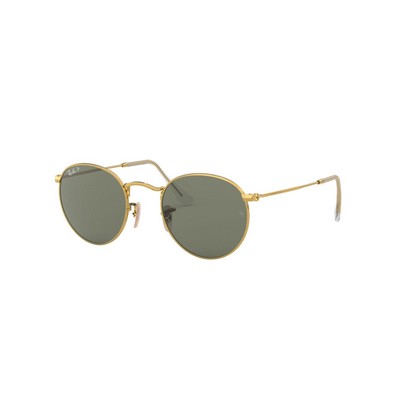 Ray-Ban® Gold/Green Polarized Round Metal Sunglasses