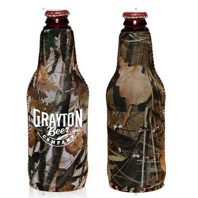 Camo Neoprene Zippered Beer Bottle Cooler