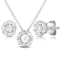 Jilco Inc. Round Diamond Earrings & Sterling Silver Pendant Necklace Set