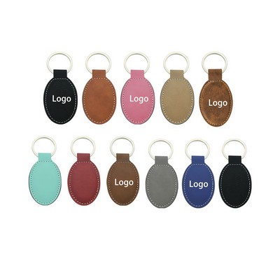 Vegan Leather Oval Shaped Keychain