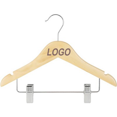 1/2 17" Wooden Clothes Hanger With Metal Rotatable Hook and Clips