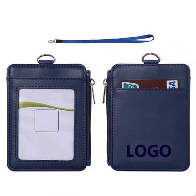 Leather ID Badge Holder With Lanyard