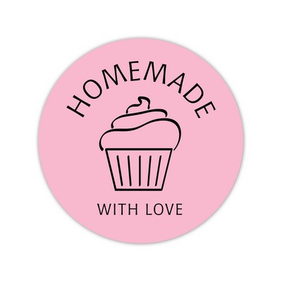 Stock Sticker Circle preprinted with cupcake and "Homemade with love" (1 1/2" diameter)