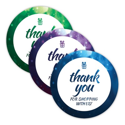 Stock Sticker Circle "Thank you for Shopping With Us!" with 3 alternating colors (1 1/2" diameter)