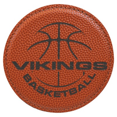 4" Round Basketball Laserable Leatherette Coaster