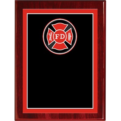 Rosewood Piano Finish Plaque with Fire Department Plate, 8 x 10"