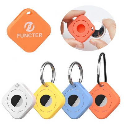 Square Silicone Key Tag Tracker Cover Access Card Sleeve Anti-Lost Protector Holder W/ Carabiner