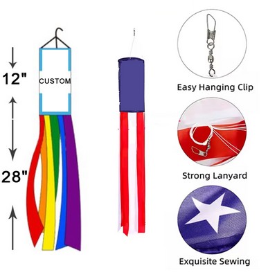 40" Custom Weather-Resistant Polyester Flag Windsock w/Heavy Duty Metal Hanging Clip (MOQ 100pcs)