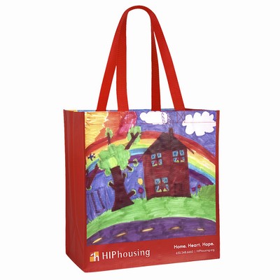 Custom Full-Color Laminated Woven Promotional Tote Bag 13"x14"x8"