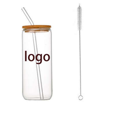 16Oz Glass Coffee Cup With Bamboo Lids Straws And Brushes