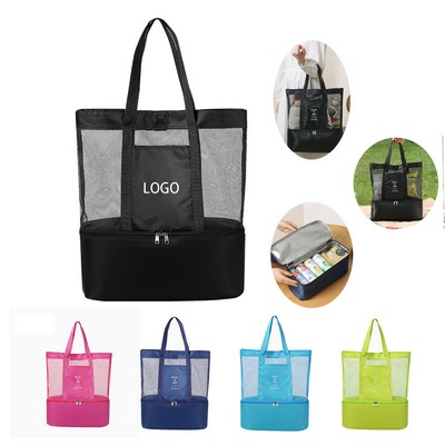 Insulated Mesh Beach Tote With Coller Bag Picnic Bags