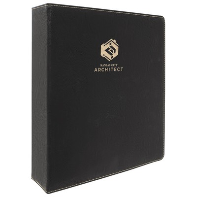 11" x 11 ½" Black/Gold Leatherette 3-Ring Binder w/ 2" Slant D-Rings