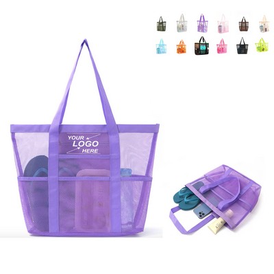 Large Mesh Beach Tote Bag for Sand Toys and Beach Gear