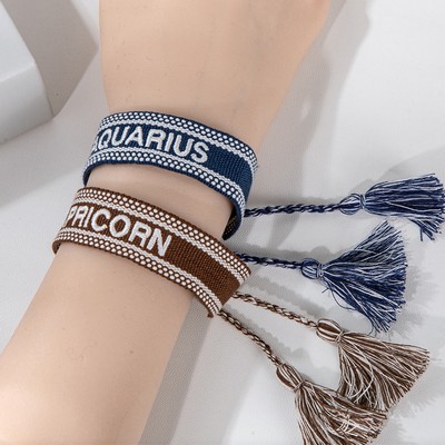 5"x3/4" Hand-Woven Embroidery Wristband w/Tassels