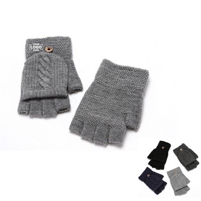 Adult Convertible Knitted Fingerless Thermal Mittens