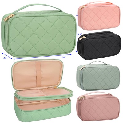 2 Layers Waterproof Makeup Bag Small Makeup Bag for Women with Makeup Brush Holder