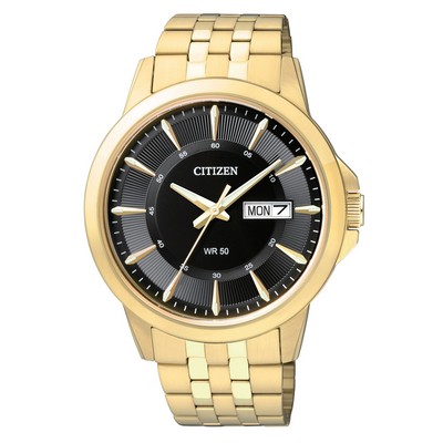 Citizen Watch Men's Quartz Watch, Gold-Tone Stainless Steel w/Black Dial