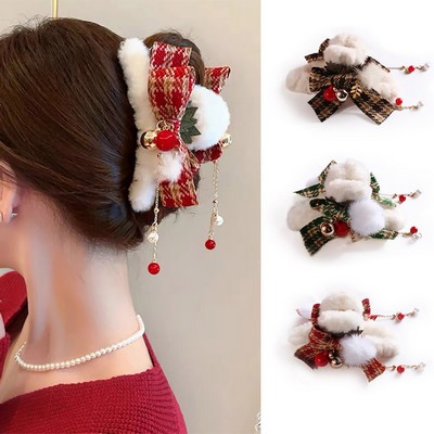 Xmas Plaid Bows Hairpins Claw Clip