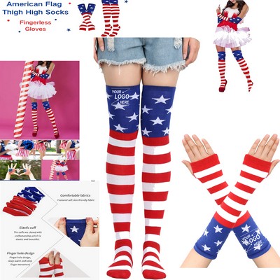 Striped Knee High Socks and Winter Gloves Bundle