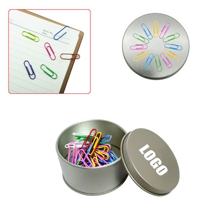 Assorted Color Regular Paper Clips with Tin Box