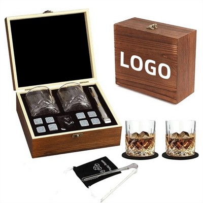 Whiskey Set with Crystal Glasses and Wooden Box