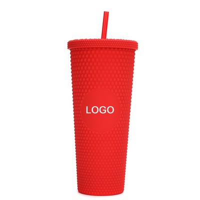 Double Wall Studded Tumbler with Lid and Straw