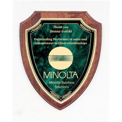 Solid Walnut Shield/Green Marble Mist Plaque Series, 8"x10"