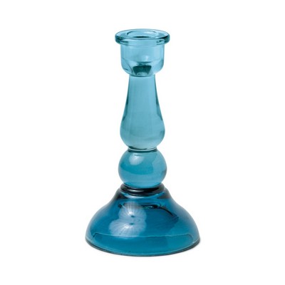 Tall Glass Taper Holder, Blue